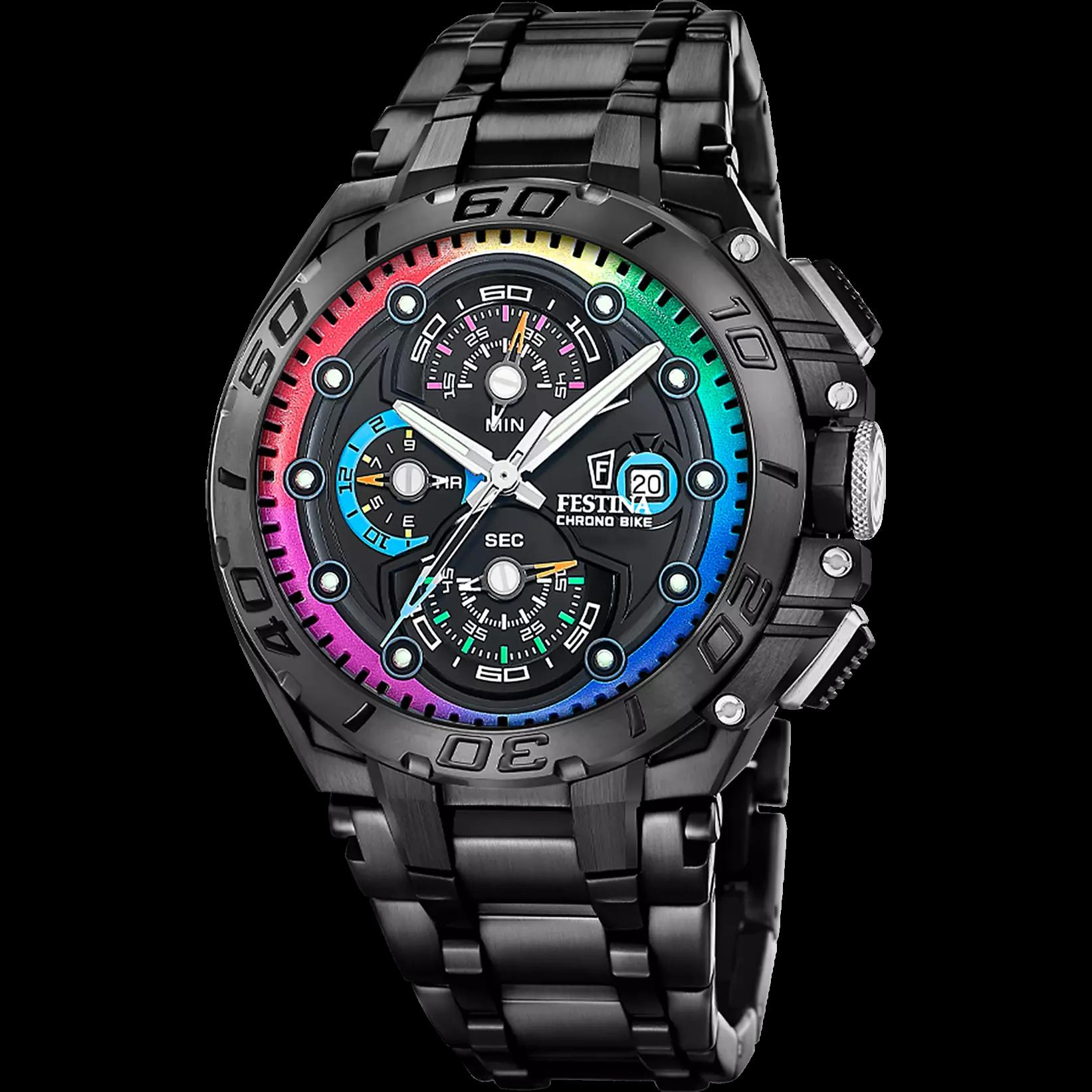Herenuurwerk festina limited edition zwart staal met multicolor wijzerplaat