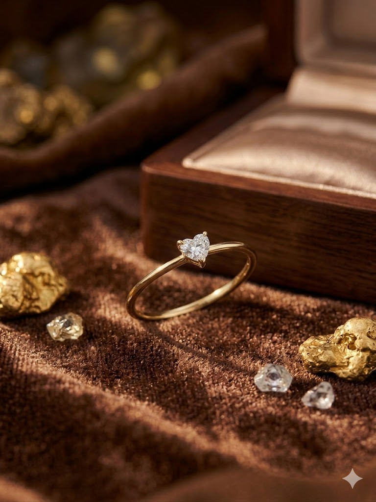 Eigen creatrie hartjes ring 18kt met LG hartje 0.19ct