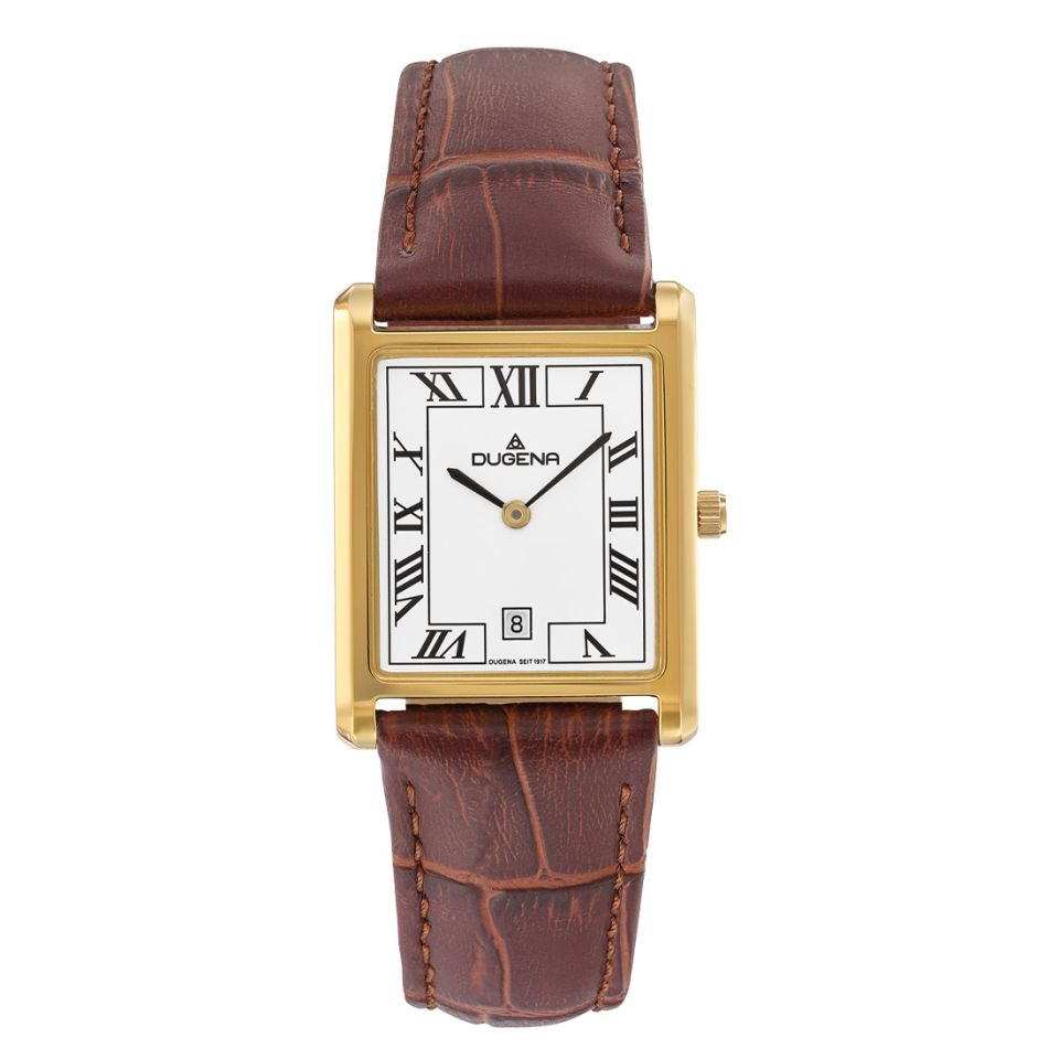 Die Quadra Classica Dugena Damenuhr besticht durch ein elegantes Design mit einem braunen Armband und einem robusten Geh&auml;use aus Edelstahl. Mit einer Gr&ouml;&szlig;e von 26 mm ist sie der ideale Begleiter f&uuml;r schlichte Eleganz. Perfekt zu kombinieren mit Casual- und Business-Outfits f&uuml;r einen zeitlosen Look. Ohne Datumsfunktion.