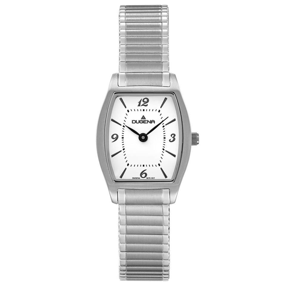 Die Luzern Dugena Damenuhr besticht durch ein elegantes Design aus Edelstahl und einem silberfarbenen Armband. Der Uhrenkorpus besteht aus Edelstahl und die Uhr hat keine Datumsfunktion. Mit einer Gr&ouml;&szlig;e von 22 eignet sie sich perfekt f&uuml;r schmale Handgelenke. Ideal f&uuml;r den t&auml;glichen Gebrauch oder als elegantes Accessoire zu formellen Anl&auml;ssen.