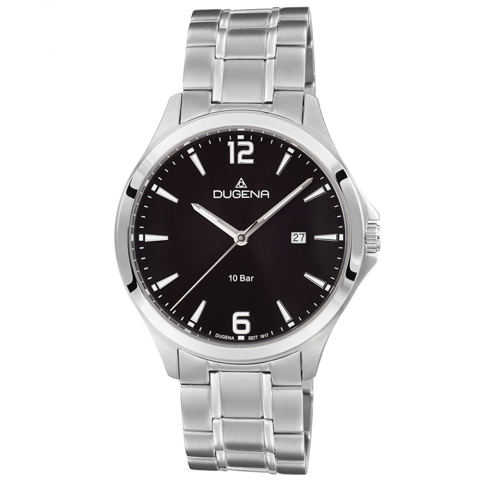 Die Boston Dugena Herrenuhr, vereint elegantes Design mit Funktionalit&auml;t. Sie verf&uuml;gt &uuml;ber ein Edelstahlgeh&auml;use, ein silberfarbenes Armband und eine Datumsfunktion. Mit ihrem Durchmesser von 41 mm passt sie perfekt zu formellen oder l&auml;ssigen Outfits. Ideal f&uuml;r den t&auml;glichen Gebrauch oder besondere Anl&auml;sse, tr&auml;gt sie sich am besten am linken Handgelenk.