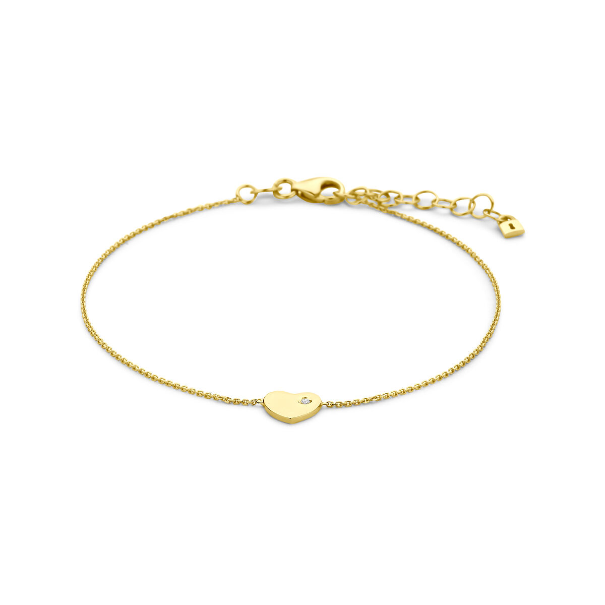 Deze 9k gouden armband met een verfijnd hartje en schitterende zirconia is tijdloos om te dragen. De lengte is 16+3 cm, waardoor hij perfect om de pols past. Combineer deze armband met zowel casual als formele kleding voor een stijlvolle uitstraling. Een must-have voor elke sieradencollectie!