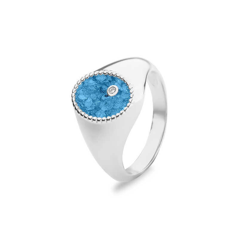 See You Gedenk Sieraden - Zilveren memorial ring, zegelring model, bezet met een briljant geslepen diamant - RG072D_56