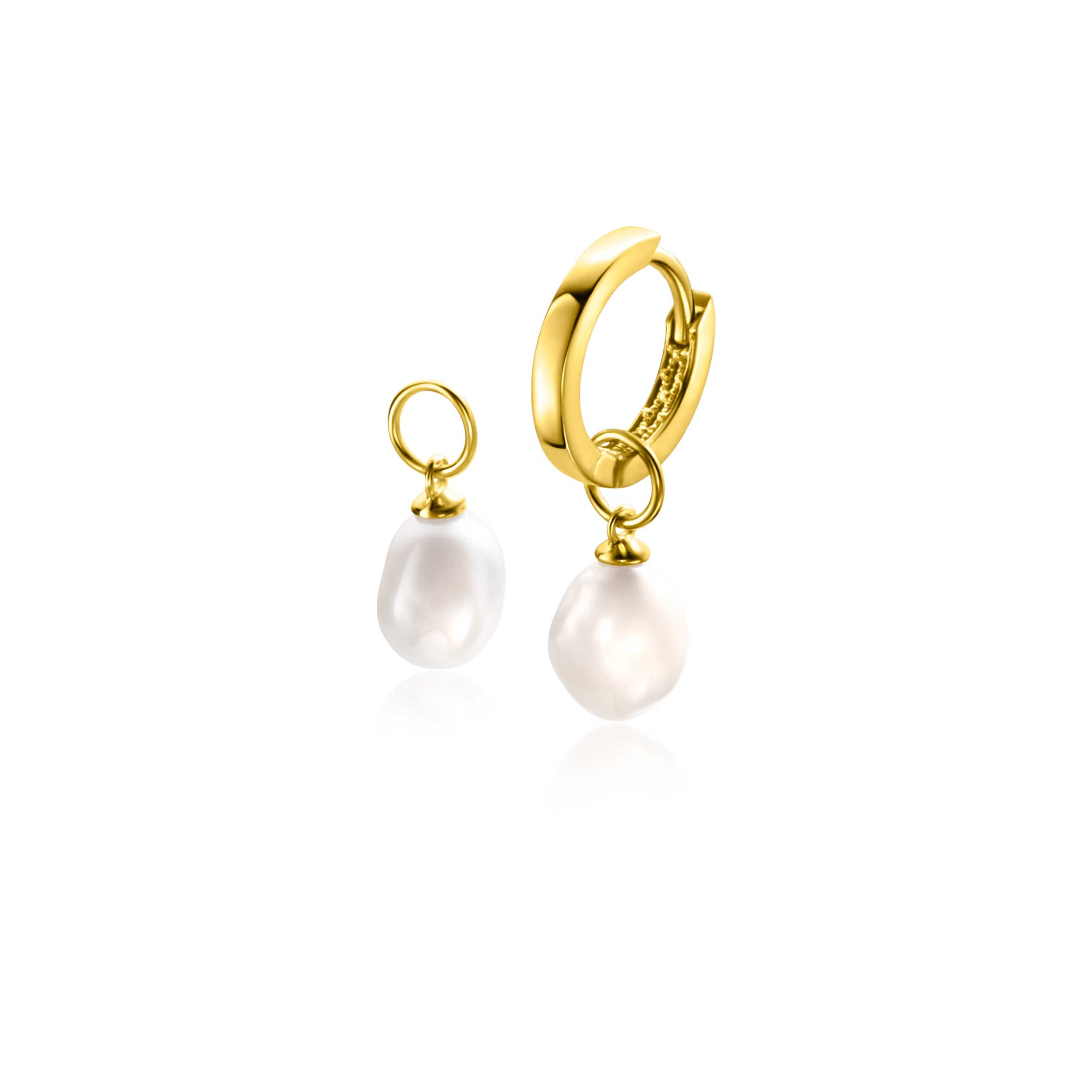 ZINZI Gold 14 krt gouden oorbedels met witte parels in natuurlijke vorm 6,5mm ZGCH144 (zonder oorringen)