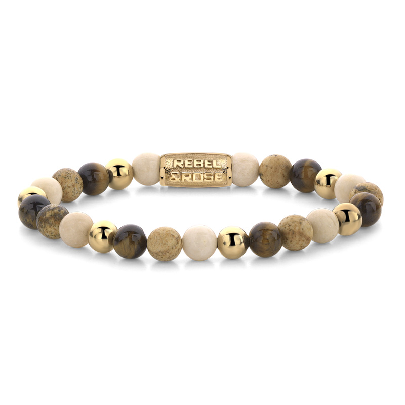 Rebel & Rose More Balls Than Most Bracelet 6mm Autumn Love RR-60044-G-S armband 16,5cm bij JuweliersWebshop. Shop trendy R&R armbanden van natuursteen.