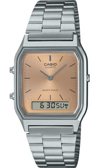 De AQ-230A-4AMQYES is een stijlvolle polshorloge met een zilverkleurige roestvrijstalen kast en band. Het horloge beschikt over een datumaanduiding en heeft een kastgrootte van 27,5 mm. Dit horloge combineert elegantie met functionaliteit. Draag het bij zowel formele als casual gelegenheden voor een verfijnde look. Perfect voor elke gelegenheid.