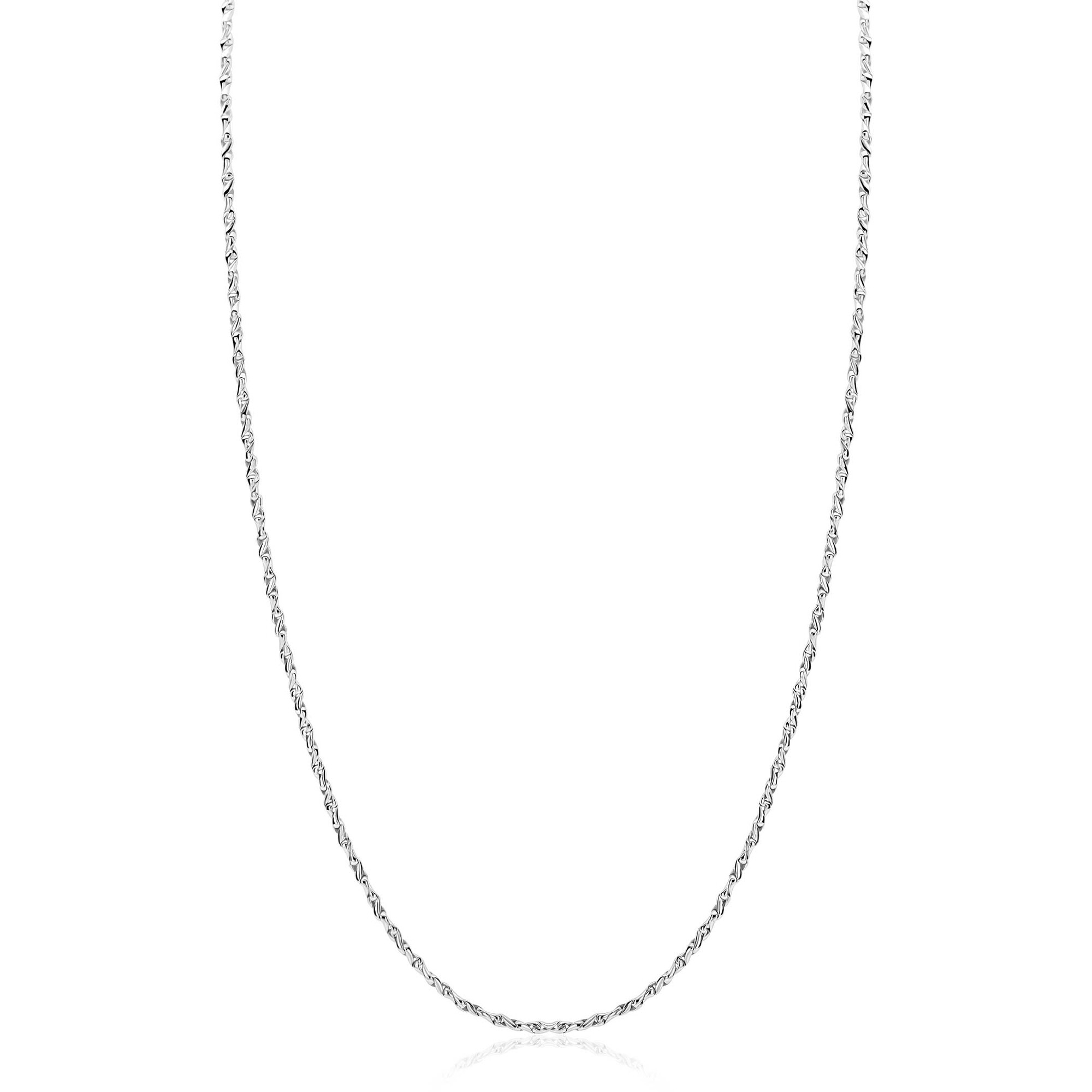ZINZI zilveren organisch gedraaide schakel ketting. De schakels zijn 1,8mm breed. De lengte van de ketting is te vari&euml;ren tussen 42 en 45cm. De ketting is vervaardigd van eerste gehalte zilver (925) en voorzien van een extra rodiumlaag voor een langdurige glans.