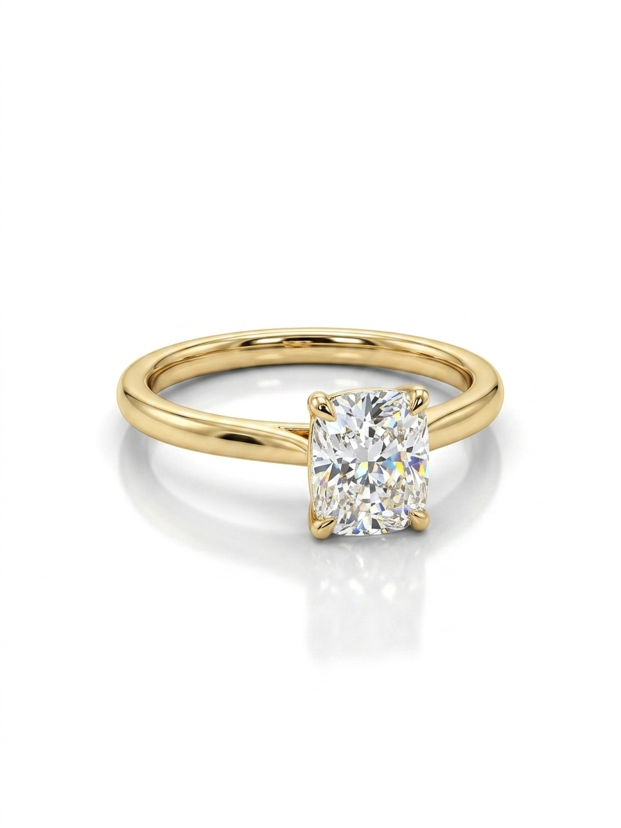Dit prachtige sieraad, model LT1030L1, is een 18 karaat geel gouden ring met een 1,05 karaat lab-geproduceerde diamant in cushion cut. Met een zuiverheid van VS1 en de kleur D, straalt deze fonkelende nieuwe ring elegantie uit. Ideaal als verlovingsring, maat 53, past perfect bij elke gelegenheid. Draag het als statement piece bij speciale gelegenheden.