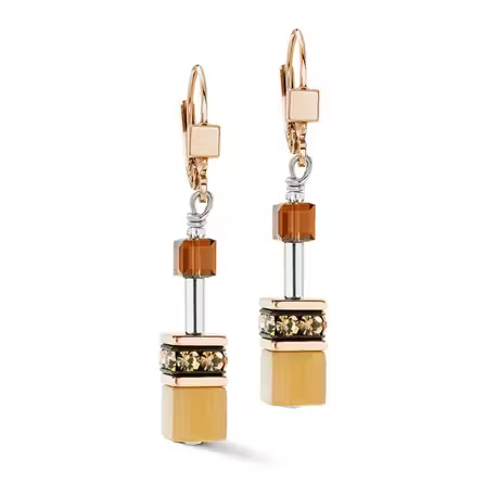 GeoCUBE&reg; Iconic oorbellen Mocha Mousse
Productbeschrijving
De GeoCUBE&reg; Iconic Mocha Mousse oorbellen van COEUR de LION zijn een verfijnde keuze voor wie houdt van stijlvol design met een warme uitstraling. Deze sieraden combineren zorgvuldig geselecteerde materialen in aardetinten tot een harmonieus geheel dat geschikt is voor uiteenlopende gelegenheden, van zakelijke bijeenkomsten tot sociale evenementen.

Design en inspiratie
Het ontwerp weerspiegelt het kenmerkende karakter van de GeoCUBE&reg;-lijn: geometrische vormen die opvallen door hun balans en kleurgebruik. De combinatie van Swarovski&reg; kristallen, synthetisch tijgeroog en ros&eacute;goudkleurig roestvrij staal resulteert in een visueel aantrekkelijk sieraad dat aansluit bij moderne modetrends zonder aan tijdloosheid in te boeten.

Kwaliteit en afwerking
Ieder onderdeel is vervaardigd met aandacht voor detail. De gebruikte materialen staan bekend om hun duurzaamheid en esthetiek. Dankzij het gebruik van hoogwaardige componenten zoals rhinestone rondellen en verguld sterling zilver blijft dit accessoire langdurig mooi, zelfs bij frequent dragen.

Draagcomfort
De leverback sluiting uit sterling zilver met ros&eacute;gouden plating zorgt ervoor dat deze oorbellen stevig blijven zitten terwijl ze licht aanvoelen tijdens het dragen. Dit maakt ze ideaal voor lange dagen of avonden waarbij comfort net zo belangrijk is als uitstraling.