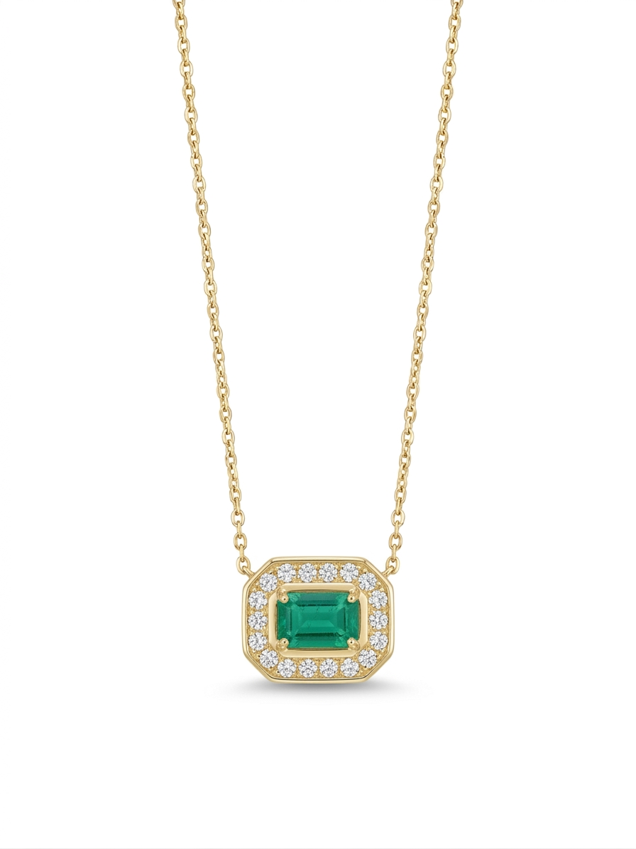 Ontdek de luxe van onze 18 karaat geelgouden ketting, model AN4722/EM. Deze elegante ketting is voorzien van natuurlijke diamanten en een smaragd in briljant geslepen stijl. Met een lengte van 45cm straalt hij verfijning uit. Perfect te combineren met avondkleding voor een chique uitstraling. Voeg een vleugje glamour toe aan elke gelegenheid! Perfect om te dragen bij speciale gelegenheden met een elegante outfit.