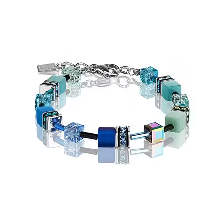 GeoCUBE armband blauw groen
Coeur de Lion armband uit de GeoCUBE&reg; collectie van Carola Eckrodt, geregen met synthetische tiger ' s eye, Swarovski&reg; Kristallen, polaris, strass rondellen en roestvrij staal, nieuw in geschenkverpakking. 

De armband is te dragen van 18,5 cm &trade; 21.5 cm, dus ook bij een wat bredere pols. 
