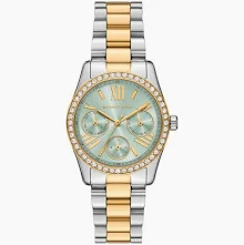 Dit Lexington-horloge valt op dankzij de schitterende pav&eacute;-bezel en de verfijnde lichtpistachekleurige wijzerplaat met Romeinse cijfers. Het horloge is vervaardigd uit tweekleurig roestvrij staal en wordt gecombineerd met een klassieke armband met drie schakels - perfect om een vleugje glamour toe te voegen aan zowel je looks voor overdag als 's avonds.
