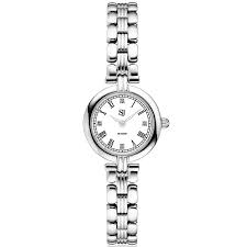 Horloge van roestvrij staal, gepolijst oppervlak met saffierglas en een matwitte wijzerplaat.
