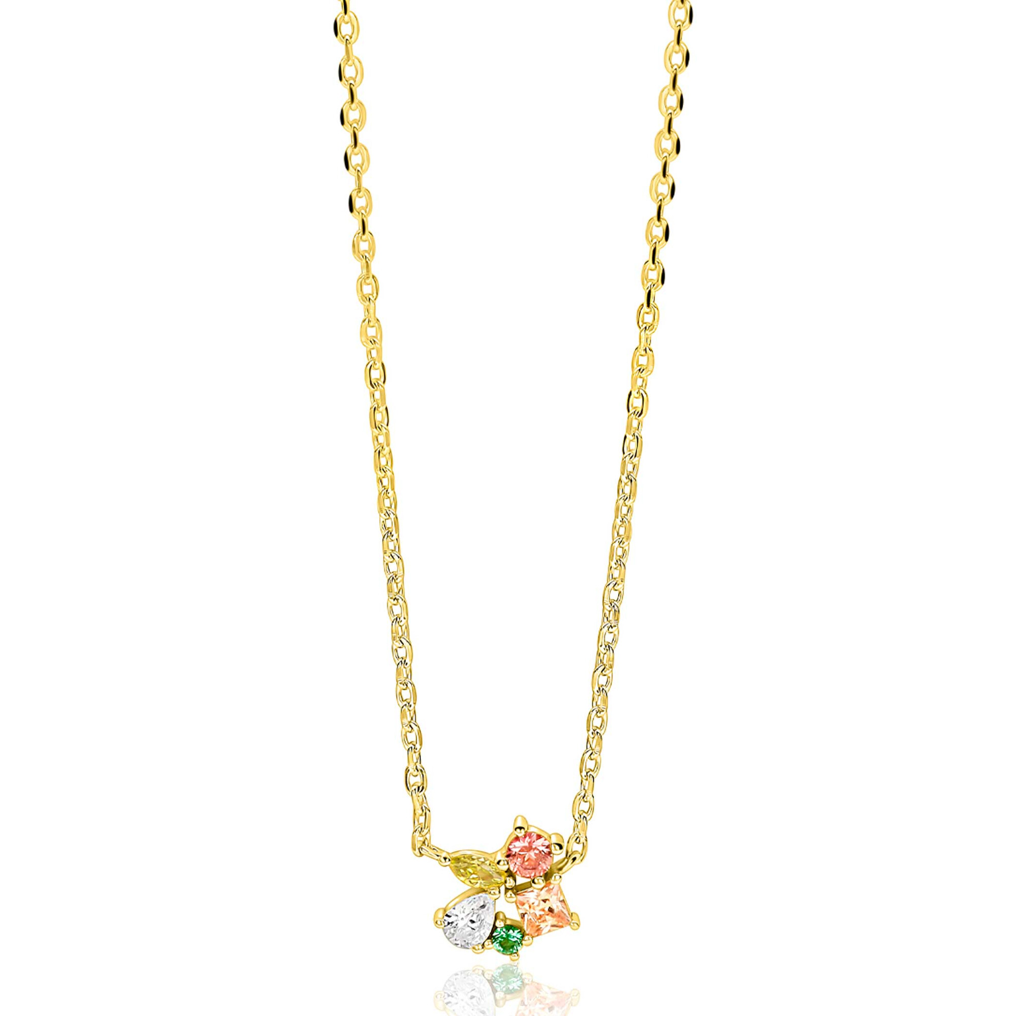 925 zilver collier geelverguld met gekleurde zirkonia