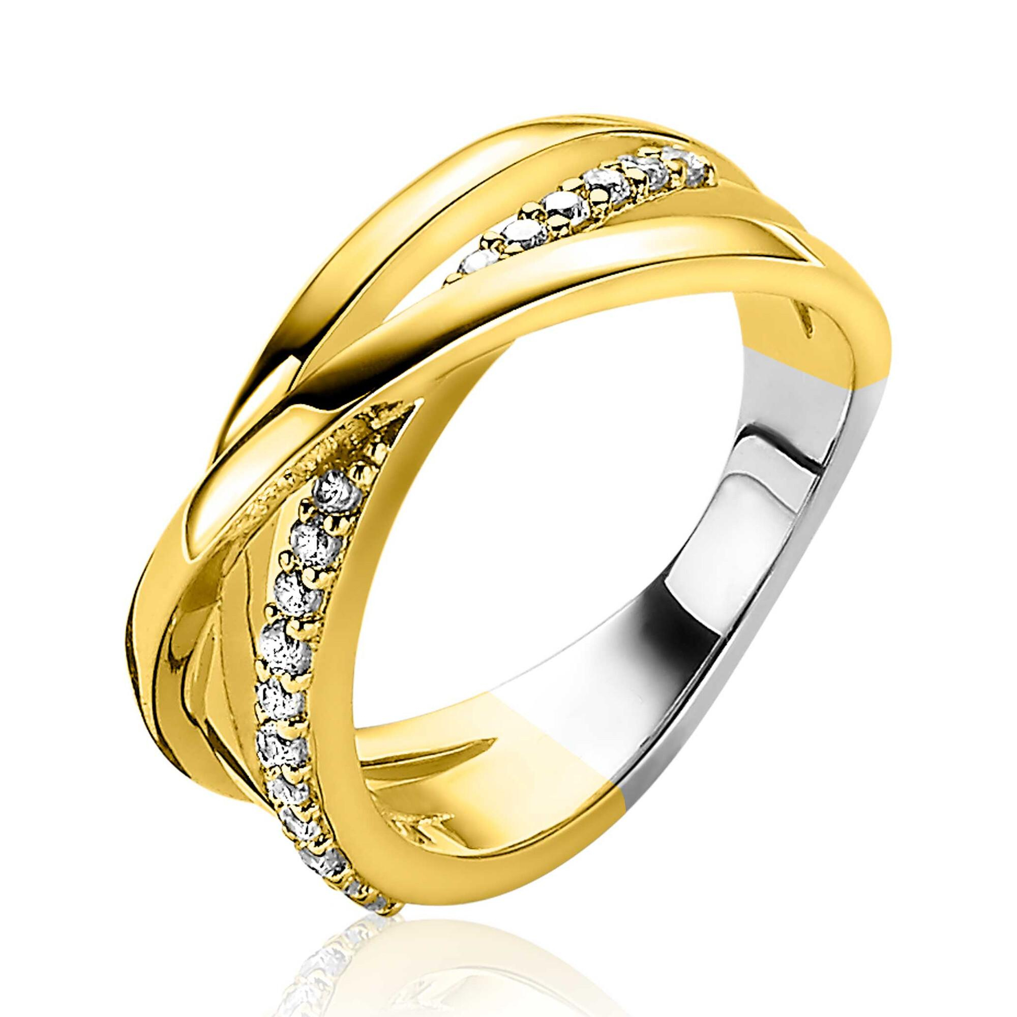 925 zilver ring geelverguld met zirkonia, ringmaat 56