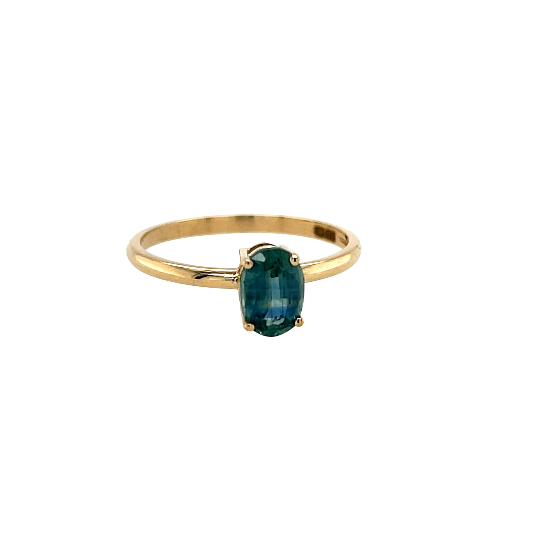 Geelgouden ring met peakock kyaniet