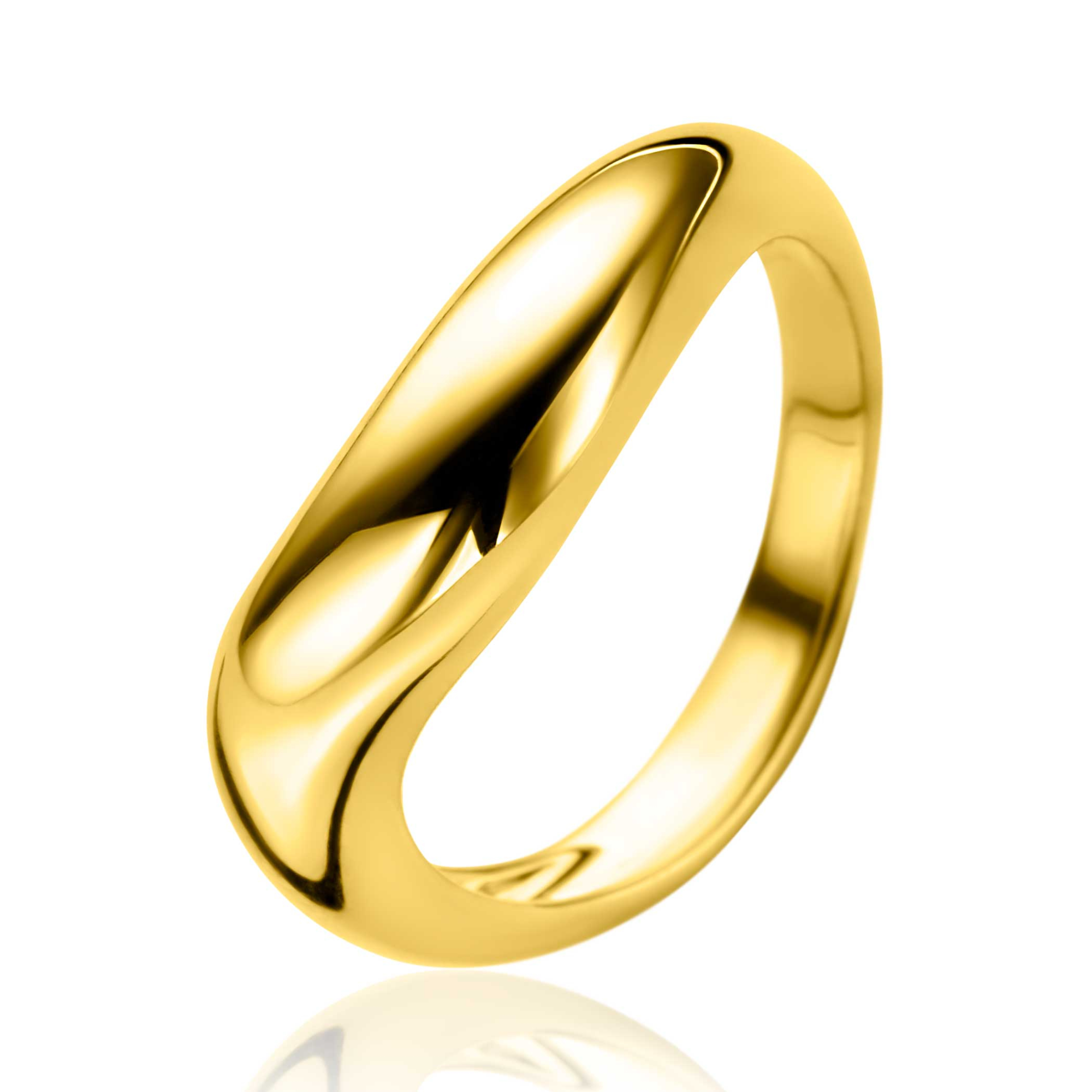 ZINZI gold plated zilveren ring organisch gevormd 6mm breed. Vervaardigd van eerste gehalte zilver (925) en extra geel verguld.