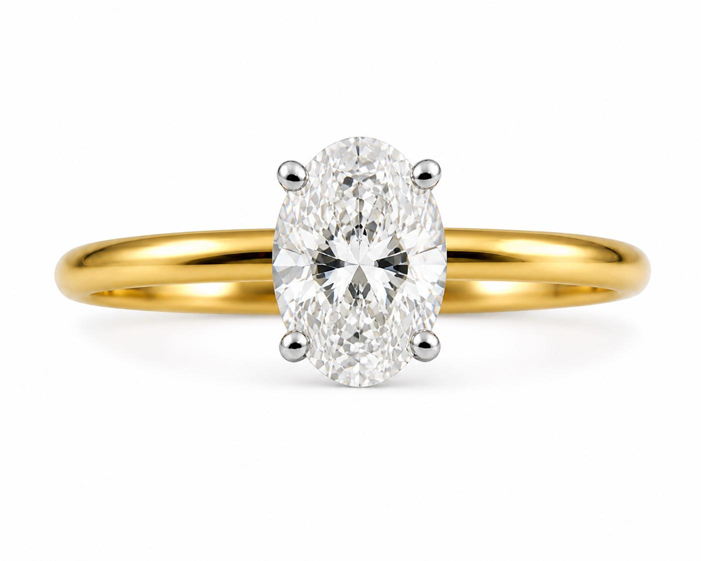 De 18 karaat geelgouden ring met een lab-gegroeide diamant van 1.05 ct, kleur E, zuiverheid VS1, en een verborgen halo met 0.08 ct diamant, is perfect als verlovingsring. Draag deze prachtige en elegante ring dagelijks als symbool van liefde en toewijding. Voeg een vleugje luxe toe aan je speciale momenten met deze schitterende creatie.