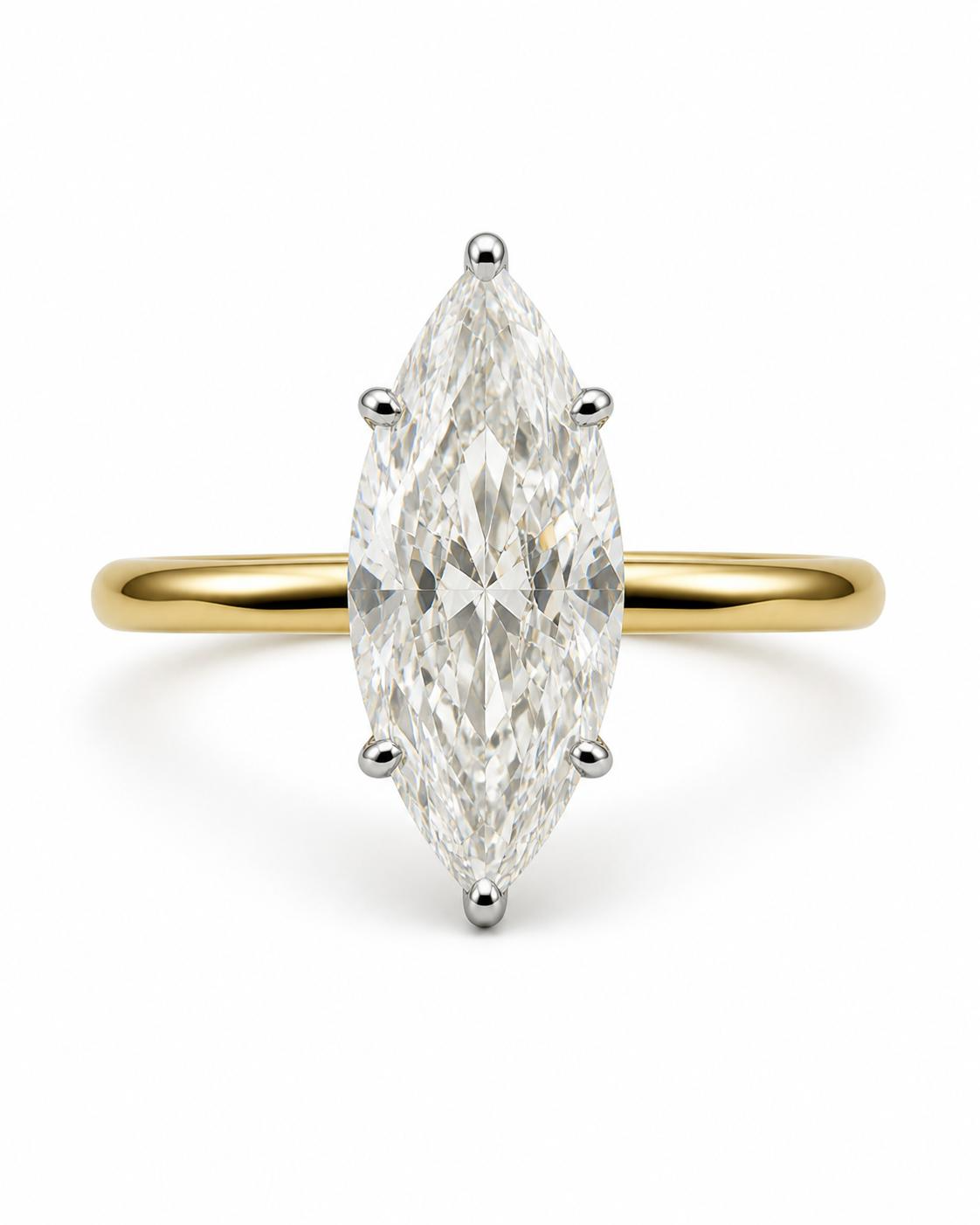 Deze prachtige 18 karaat geelgouden ring schittert met een 1.50 ct lab-grown marquise diamant van kleur E en helderheid VS1. De zetting is voorzien van een onderhalo van kleinere diamanten, wat een extra sprankeling geeft. Perfect om te dragen bij speciale gelegenheden of als dagelijks statement sieraad. Een tijdloze toevoeging aan elke sieradencollectie.
