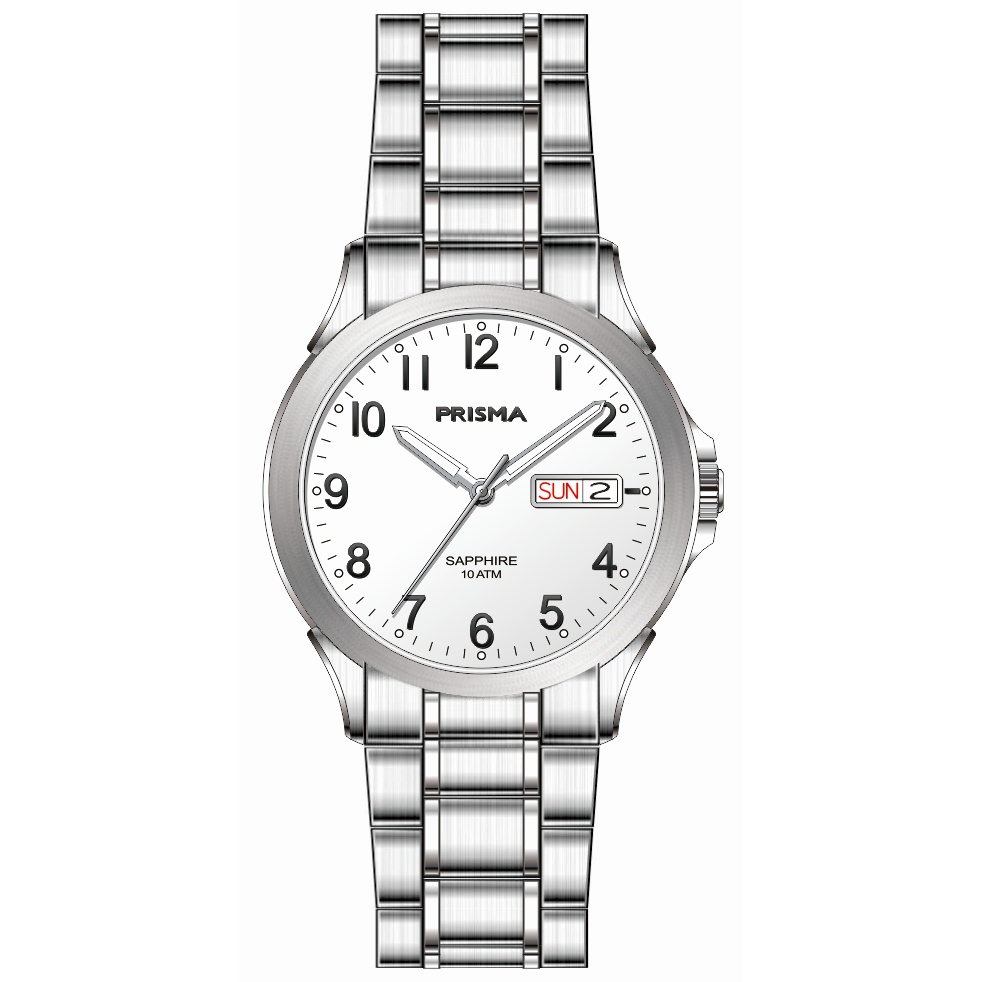 Prisma horloge P1182 heren edelstaal saffierglas 10 ATM 

Algemeen
Geslacht: heren
Model: P.1182

Voordelen
- band edelstaal zilver
- wijzerplaat wit met zwarte cijfers (arabisch)
- boven gem. waterdicht: zwemmen/duiken
- glas is zeer krasvast
- dagveld
- duidelijke tijdsweergave
- quartz
- maat kast 37mm (breedte) 8,85mm (dikte)

