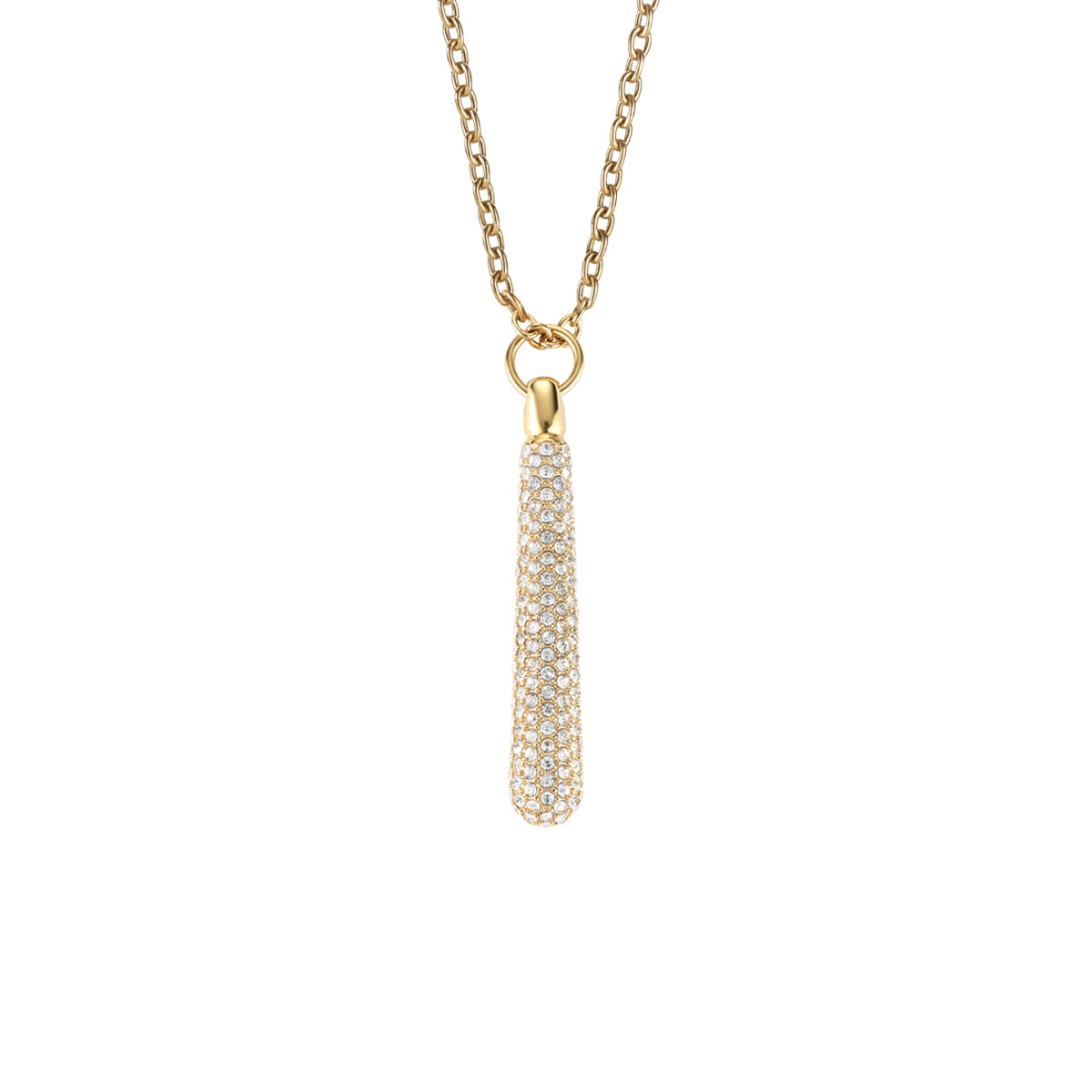 Deze delicate halsketting van glanzend goudkleurig roestvrij staal maakt indruk met zijn harmonieuze combinatie van eenvoudige elegantie en glamoureuze details. Het hoogtepunt van het ontwerp is de druppelvormige hanger, die ingewikkeld is gezet met witte kristallen glasstenen in pav&eacute;stijl - voor een sprankelend effect in elk licht.

Met een lengte van 450 mm kan de ketting als een op zichzelf staand statement gedragen worden of gecombineerd worden met andere sieraden. Aan het einde van de verlengketting zit een kleine hanger met een fijne gravure van het woord &ldquo;BERING&rdquo;, die het sieraad een persoonlijke en hoogwaardige touch geeft.