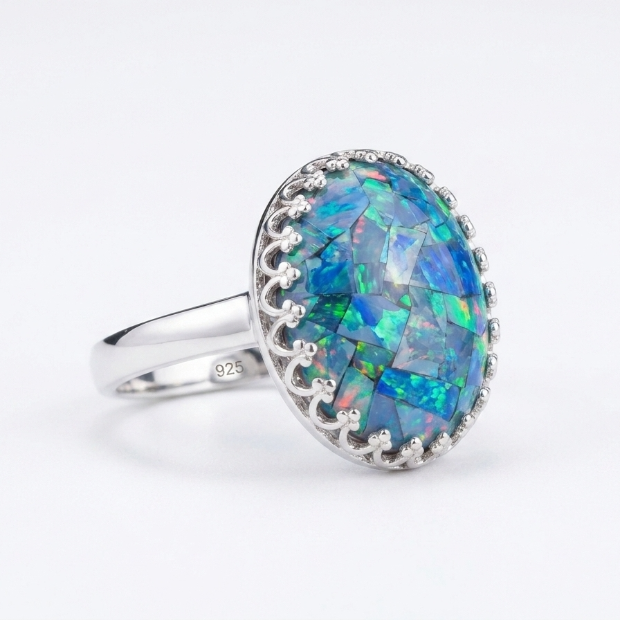Een sterling zilveren ring met Opaal Triplet.

