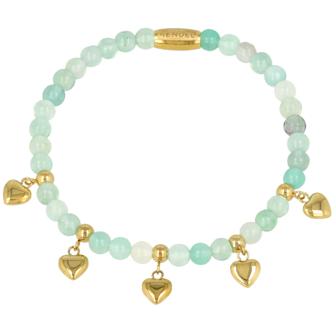 Groene Fluoriet kralenarmband met hartjes