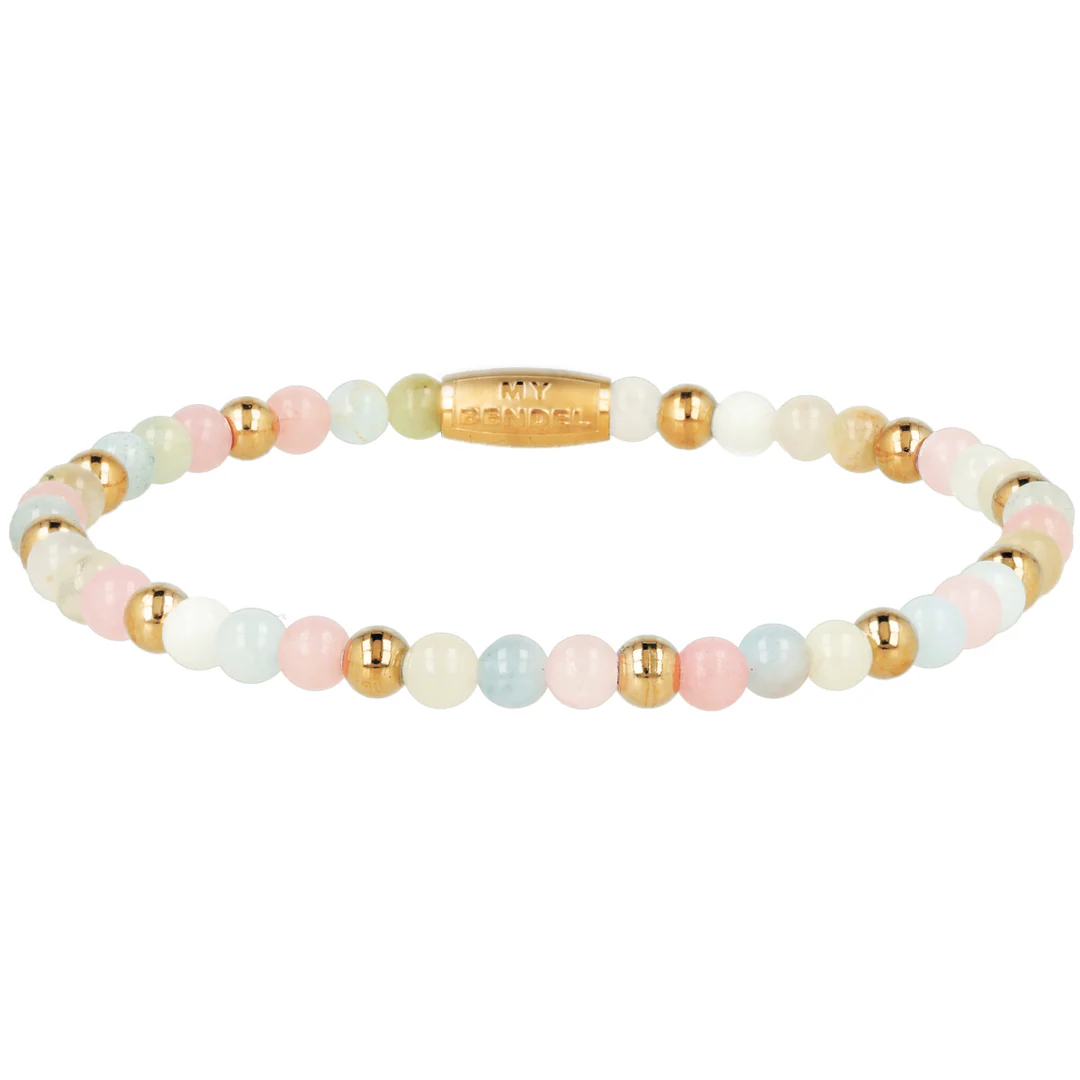 Rozenkwarts, morganiet en maansteen kralenarmband
