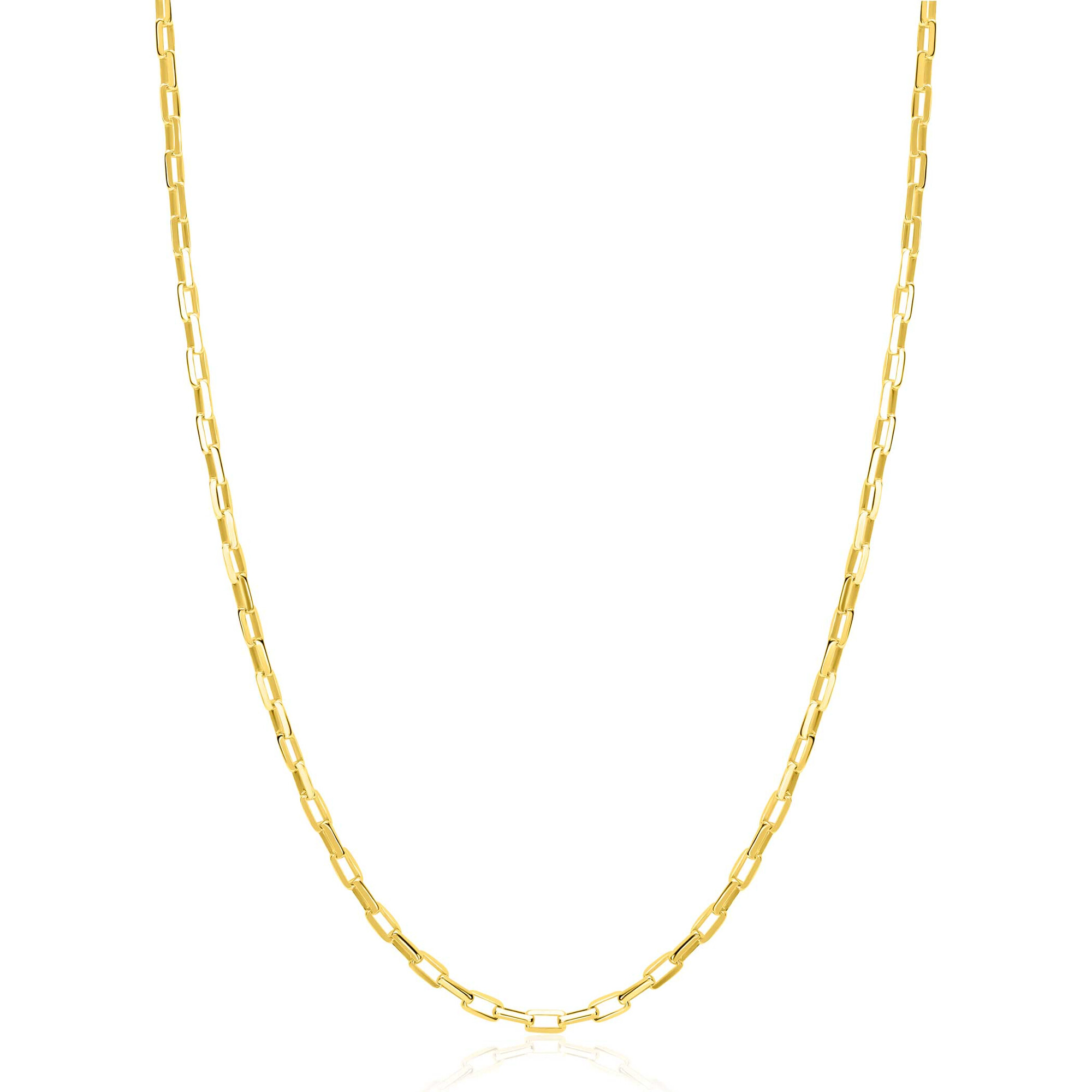 De ZINZI goud vergulde zilveren paperclip schakelketting, model ZIC2845G, is een prachtige halsketting van 42-45 cm lang en 2,2 mm breed. Gemaakt van hoogwaardig zilver, straalt het luxe en elegantie uit. Perfect om solo te dragen voor een subtiele look of te combineren met andere kettingen voor een modieuze laagjesstijl. Ideaal voor elke gelegenheid.