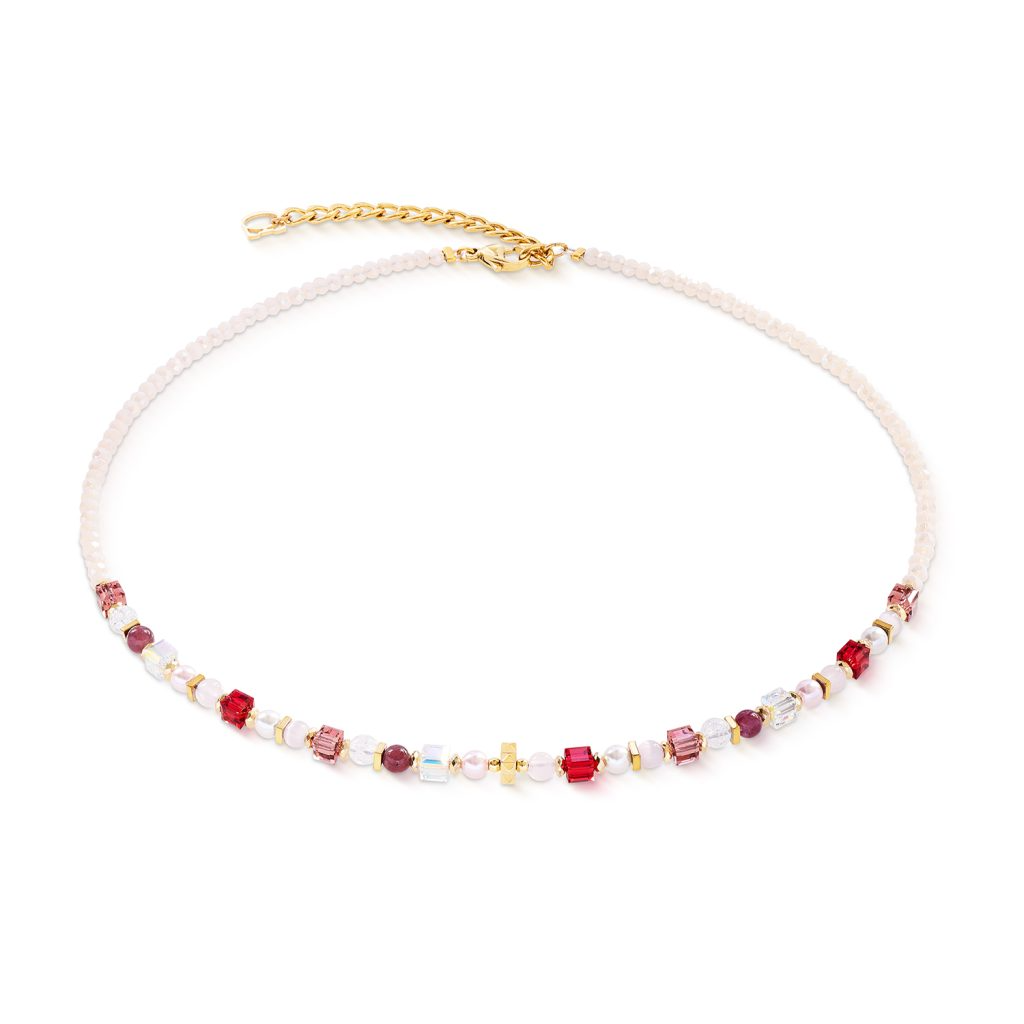 Een subtiel kleurverloop van ros&eacute;, blush en een intens rood accent maakt de Princess Mix ros&eacute; blush ketting tot een echte blikvanger. In het midden van het ontwerp bevindt zich een delicate, puntige schijf die een moderne touch geeft aan de vrouwelijke stijl. Rozenkwarts, bergkristal, Swarovski&reg; Crystal Pearls en verfijnd hematiet zorgen voor sprankelende details