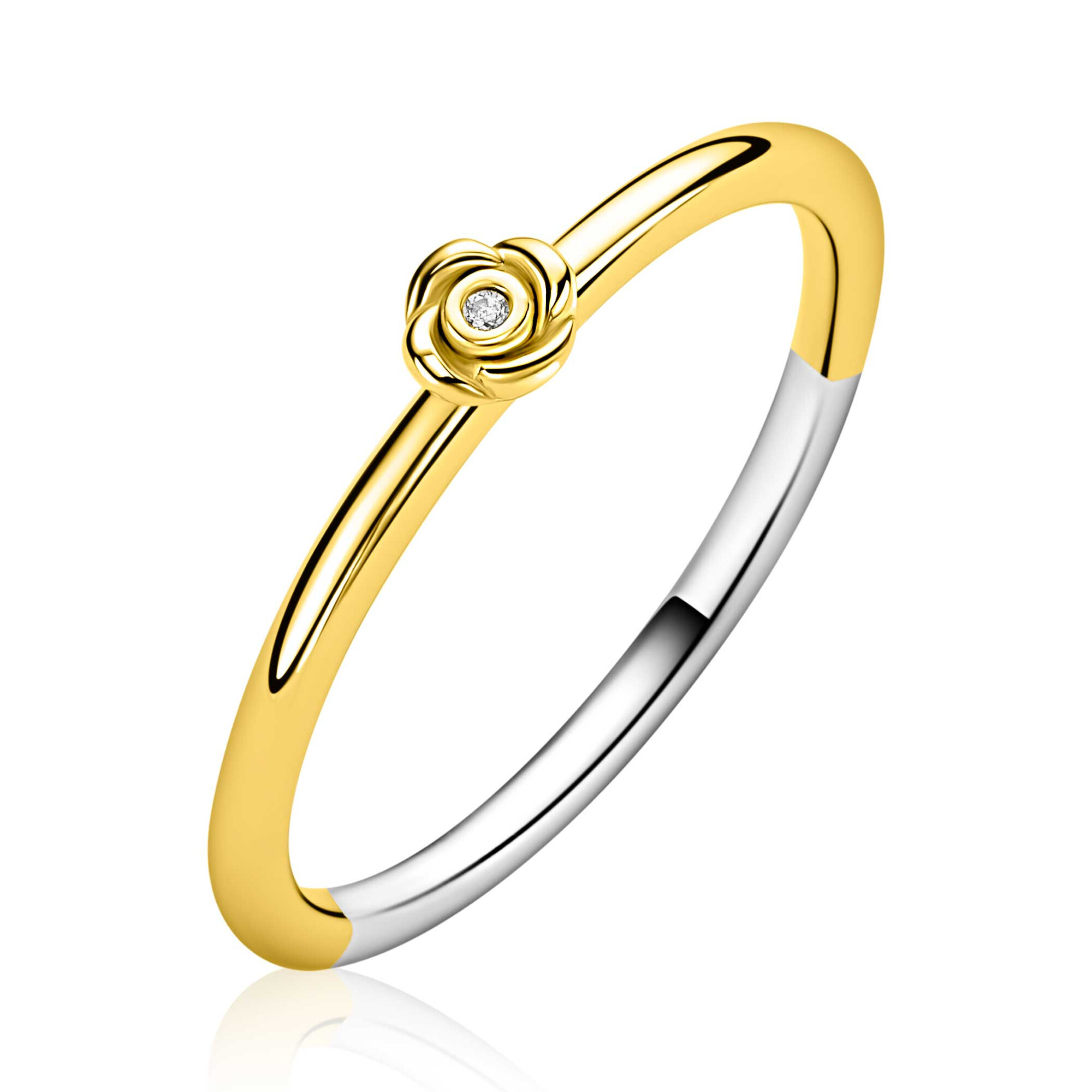 Zinzi zilver vergulde ring met roosje en zirkonia 