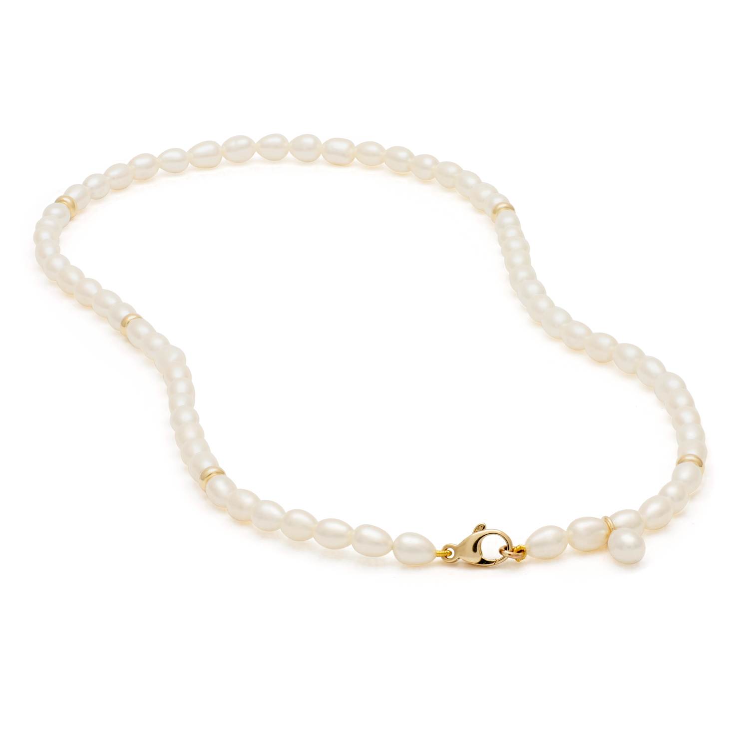 zoetwaterparel collier Chloe14 krt gdn slot en tussen stukjes 