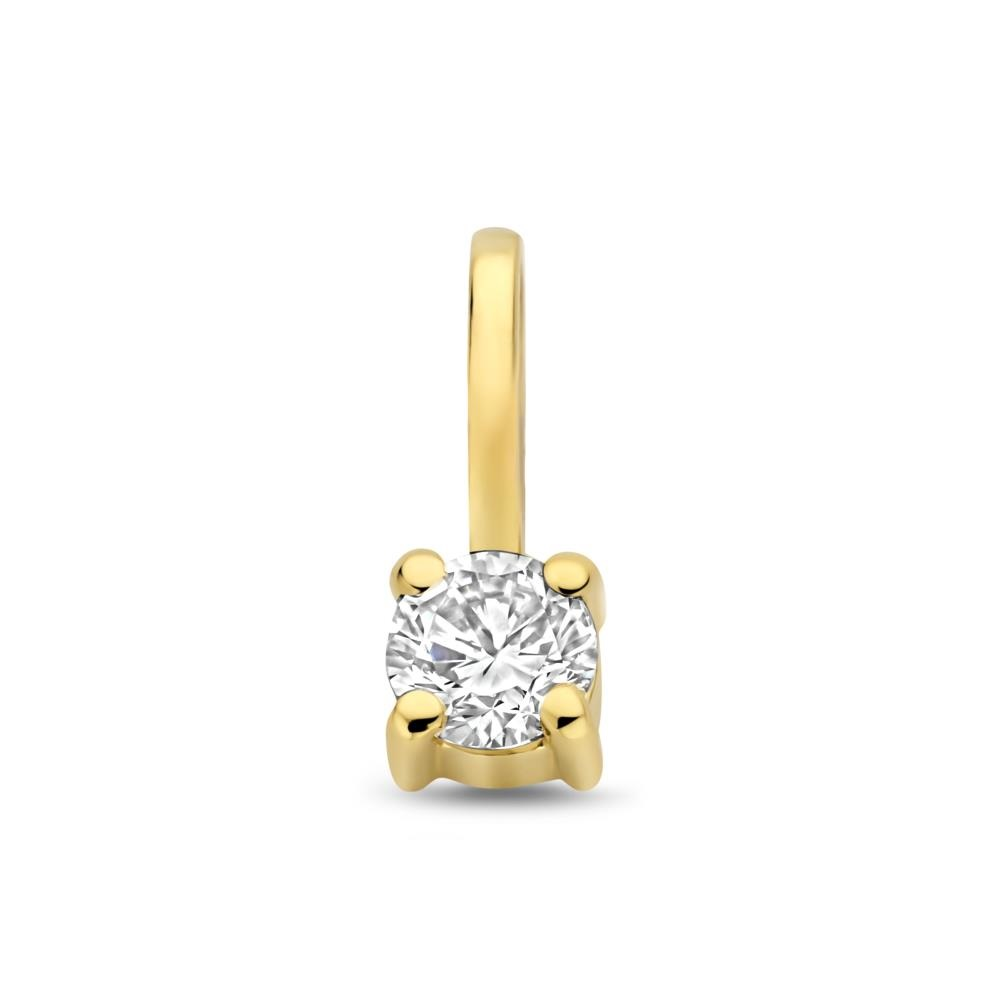 14 Kt gouden hanger met labgrown diamant van 0,10 caraat. Een tijdloos sieraad voor elke bijzondere gelenheid. Hanger is exclusief collier.