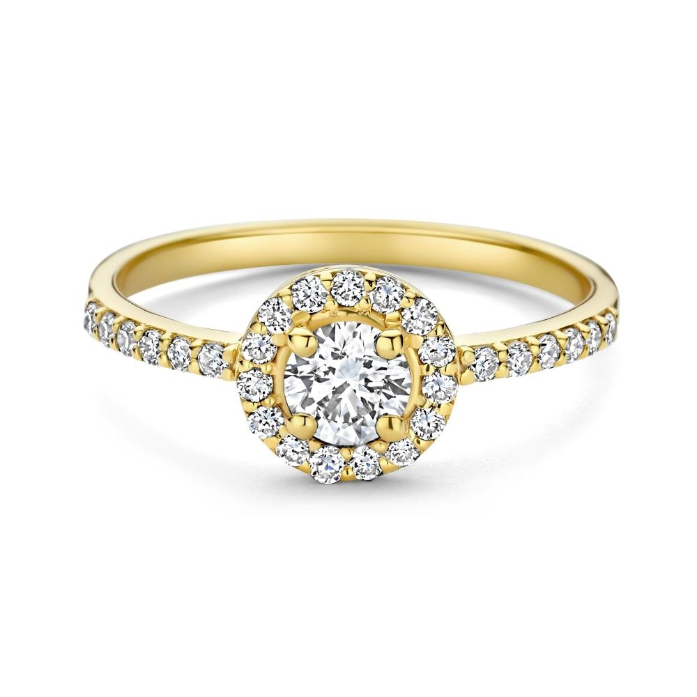 Zilveren vergulde entourage ring met labgrown diamanten van 0,55 + 0,27 caraat. Een prachtige ring om een aanzoek mee te doen. Maar ook een tijdloze klassieker voor een betaalbare prijs. Maat 54 en is ook in andere maten te bestellen.