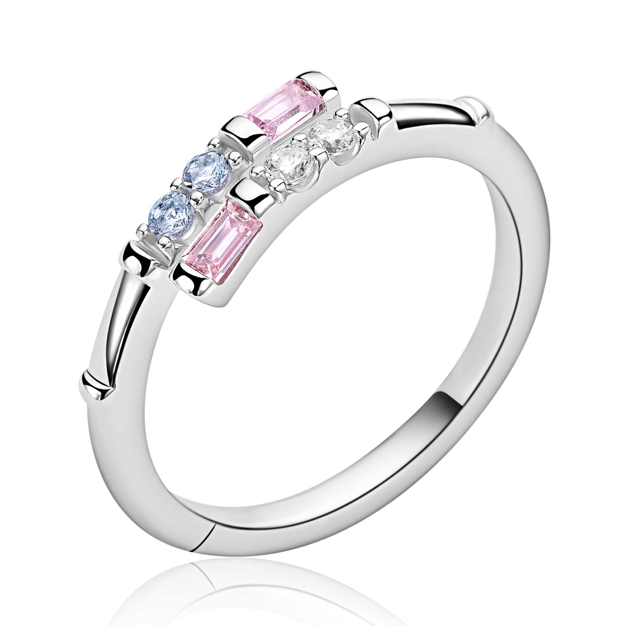 zilv ring roze steentjes