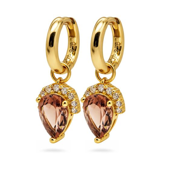 Karma Jewelry Hinged Hoops zirconia Drop CARAMEL Goldplated