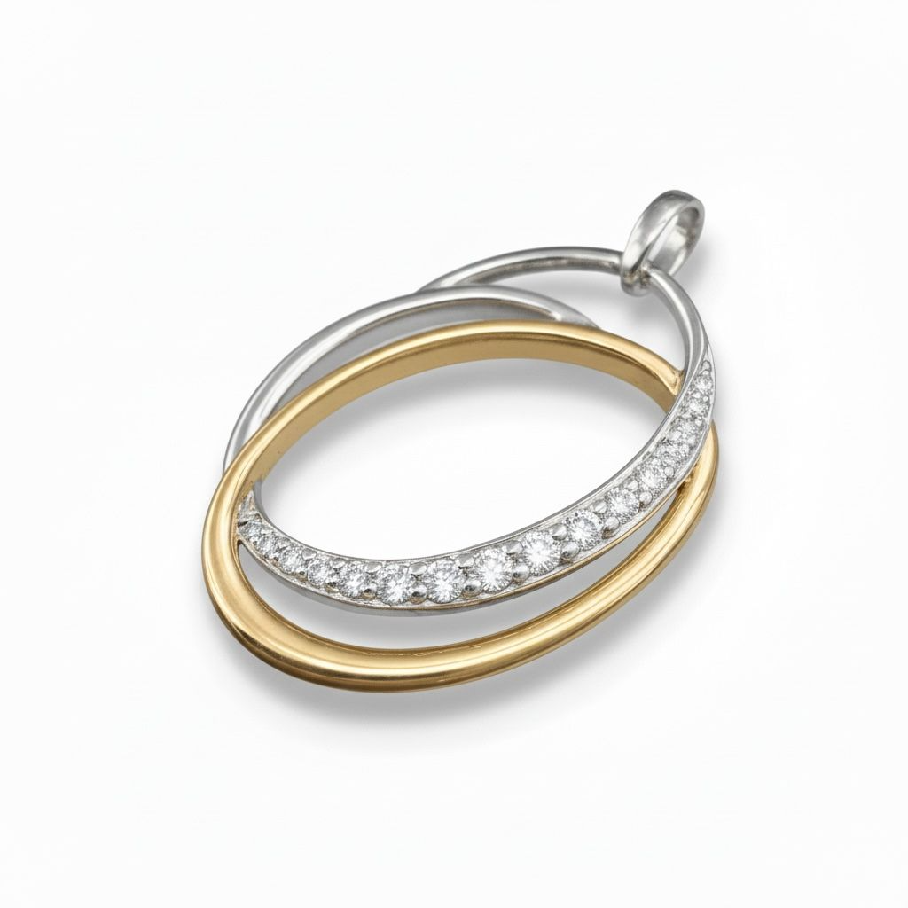 14 karaat bicolor hanger met 17 briljant geslepen diamanten van totaal 0.36 caraat.