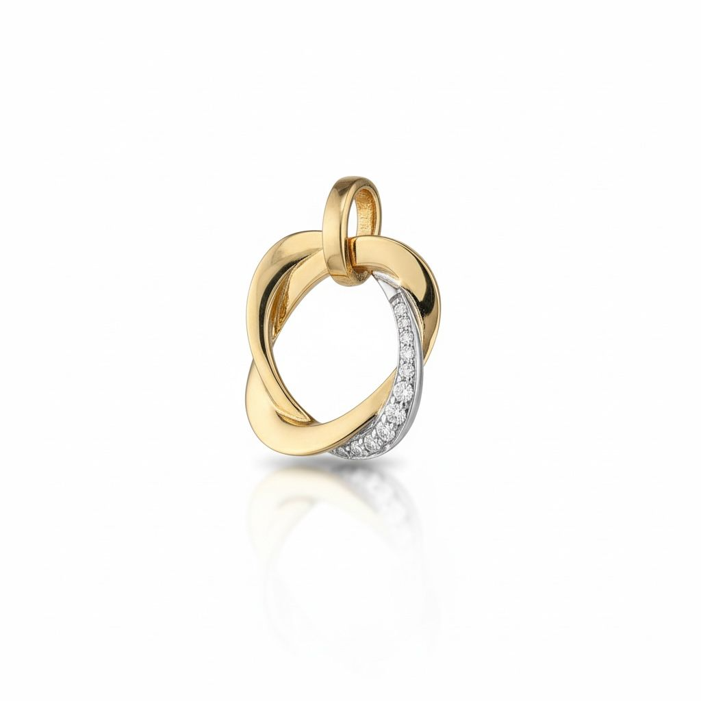 14 karaat geelgouden hanger met 10 briljant geslepen diamanten van totaal 0.06 caraat.