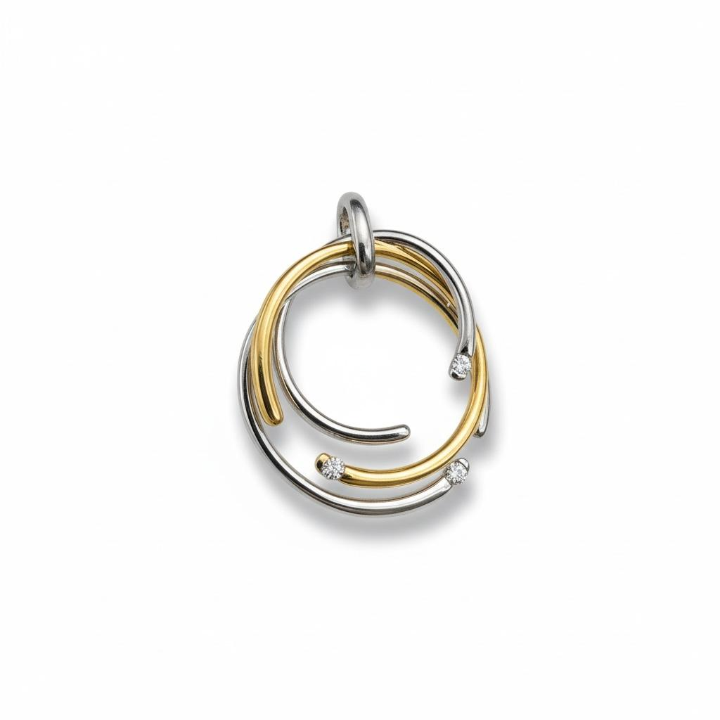 14 karaat bicolor hanger met 3 briljant geslepen diamanten van totaal 0.08 caraat.