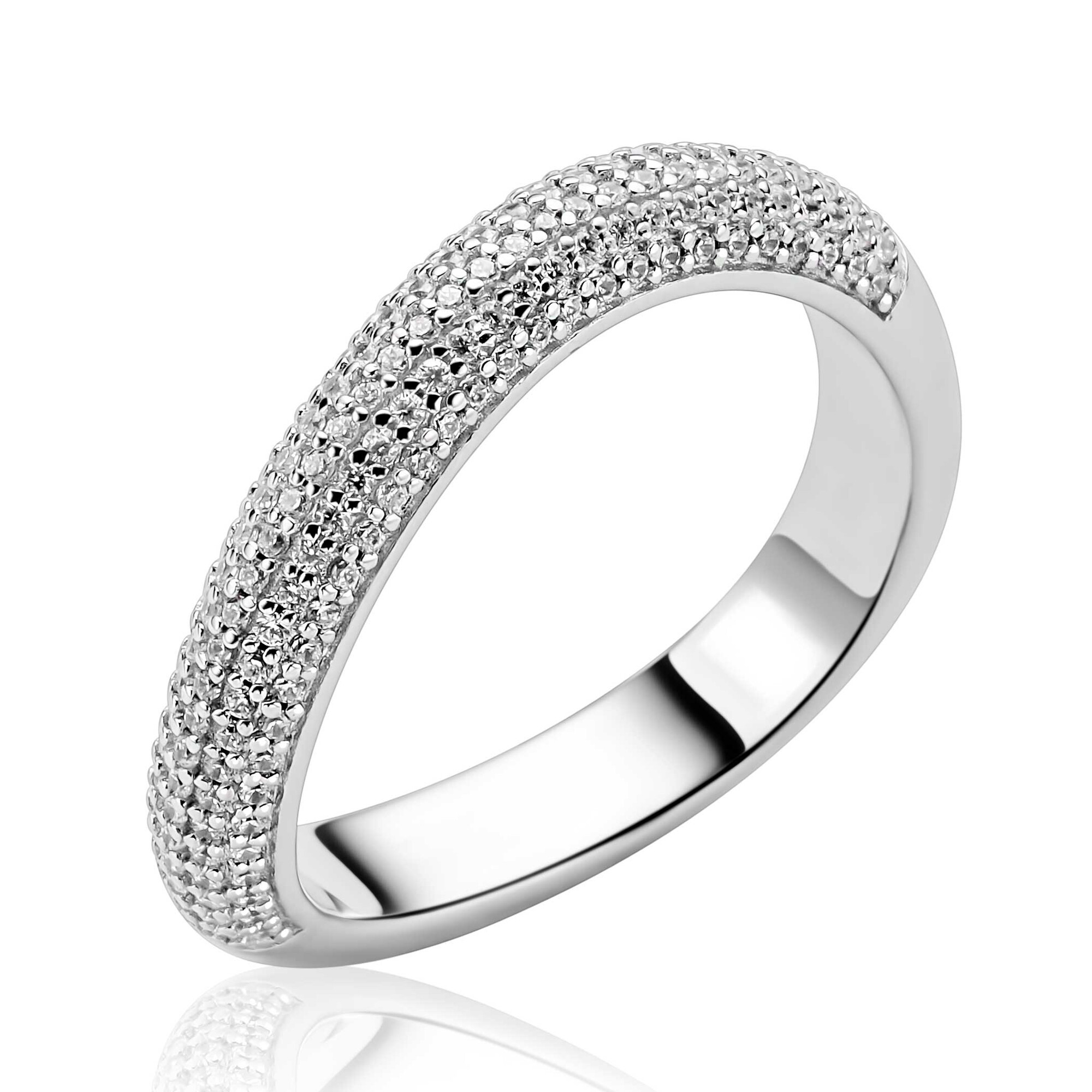 De ZINZI ZLV. ring, modelnummer ZIR2883-58, is een elegante sieradenstuk met golvende vormen en pav&eacute; gezette zirkonia. Deze ring in maat 58 valt onder de categorie sieraden en specifiek als ring. Draag deze verfijnde ring op zichzelf voor een subtiele uitstraling of combineer met andere ringen voor een gedurfde, gelaagde look.