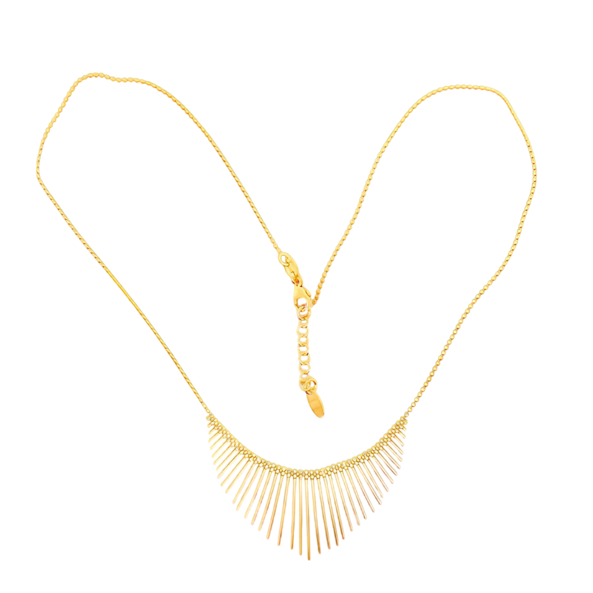 Subtiele vergulde Sanjoya ketting met minimalistische, aflopende gepolijste staafjes
Deze jaren 30 stijl is helemaal van Nu!