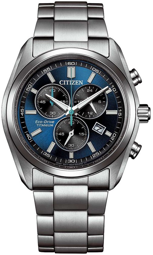 Titanium herenhorloge Hau Titanium Chronograaf met blauwe wijzerplaat. 5 atm waterdicht.