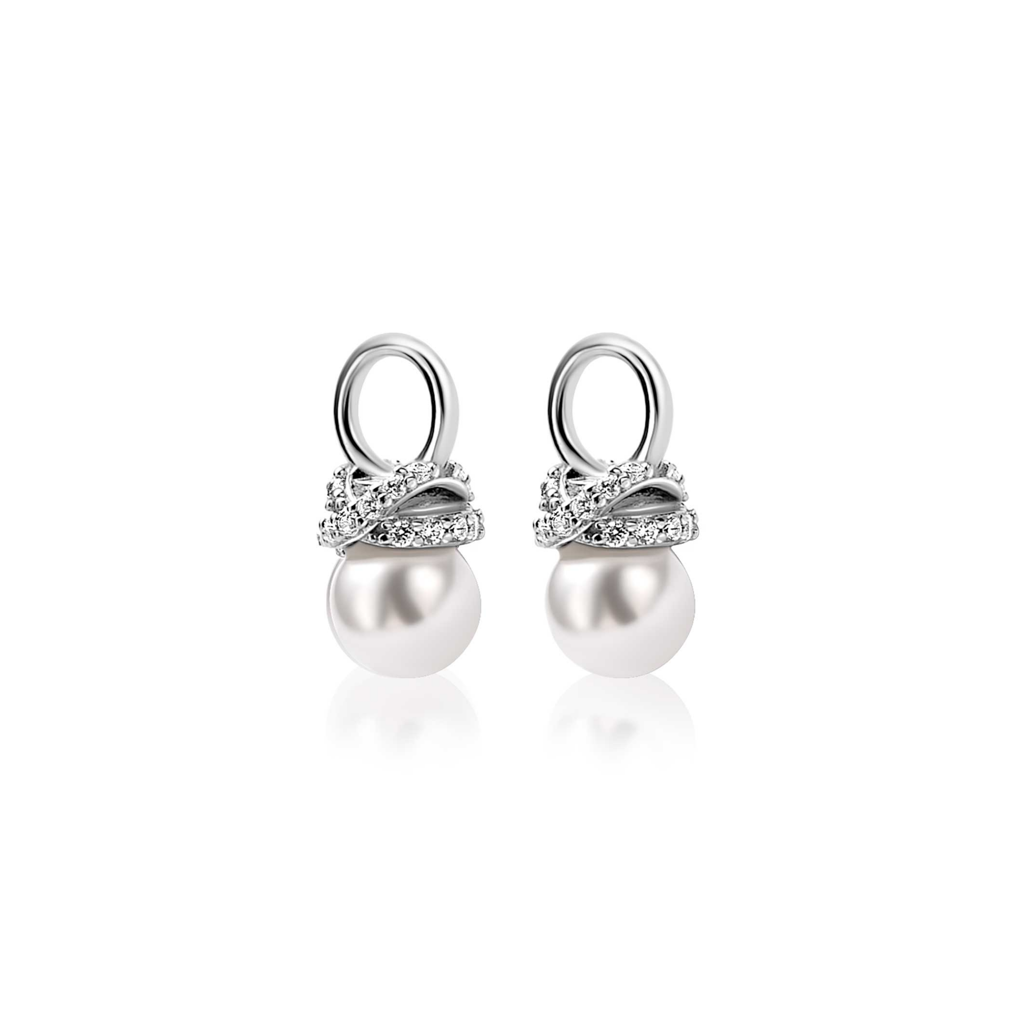 Zinzi zilveren oorbedels met imitatie parel en zirconia