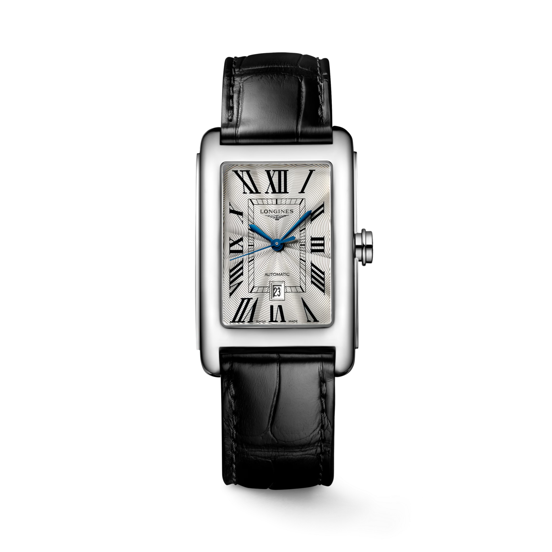 herenpolshorloge Longines model Dolce Vita. 
De Longines DolceVita-collectie is het toonbeeld van tijdloze elegantie en verfijning, waarbij een klassiek ontwerp naadloos wordt gecombineerd met hedendaagse flair. Ge&iuml;nspireerd door een model uit de jaren 1920 en gekenmerkt door haar rechthoekige kast en harmonieuze verhoudingen, heeft de lijn zich door de jaren heen ontwikkeld zonder haar oorspronkelijke identiteit te verliezen. Deze horloges, die verkrijgbaar zijn in veel verschillende materialen en kleuren, zijn een krachtige uitdrukking van elegantie en stralen, net als de hele collectie, pure Italiaanse levensvreugde uit.