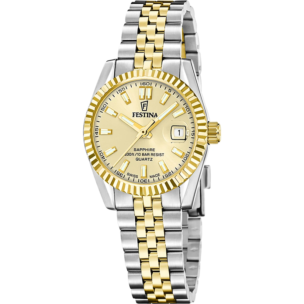 Dit Festina horloge heeft een kast gemaakt van Roestvrijstaal met een diameter van 29 mm en is voorzien van een Roestvrijstaal band. In de kast bevindt zich een Ronda kwaliteitsuurwerk en is afgewerkt met Saffierglas.
Het horloge is 10ATM. Dit betekent dat het horloge geschikt is om mee te zwemmen. Verder wordt het horloge geleverd met 2 jaar garantie.