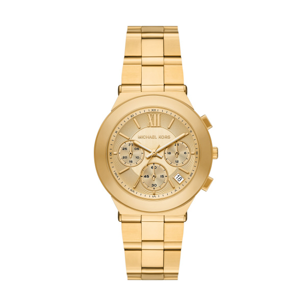 De Michael Kors Horloge MK7603 is een elegante polshorloge met een kast van roestvrij staal en een stijlvolle goudkleurige band. Het heeft een diameter van 37 mm en is voorzien van een handige datumaanduiding. Combineer deze verfijnde accessoire met zowel formele als informele outfits voor een tijdloze en luxe uitstraling.