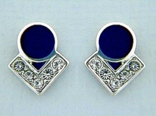 Zilveren oorknoppen met Onyx en Swarovski kristal. Art Deco