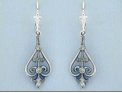 zilveren fijne oorhangers met Swarovski kristal. Art Nouveau
