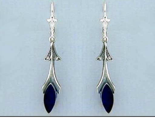Zilveren oorhangers Onyx en Swarovski kristal. Art Nouveau