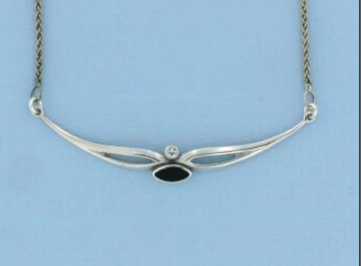 Zilveren choker met Onyx en Swarovski kristal 45 cm. Art Deco